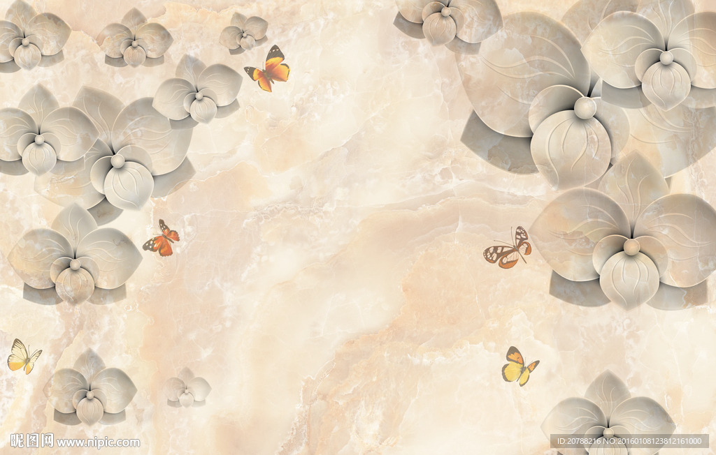 大理石纹花卉电视背景墙