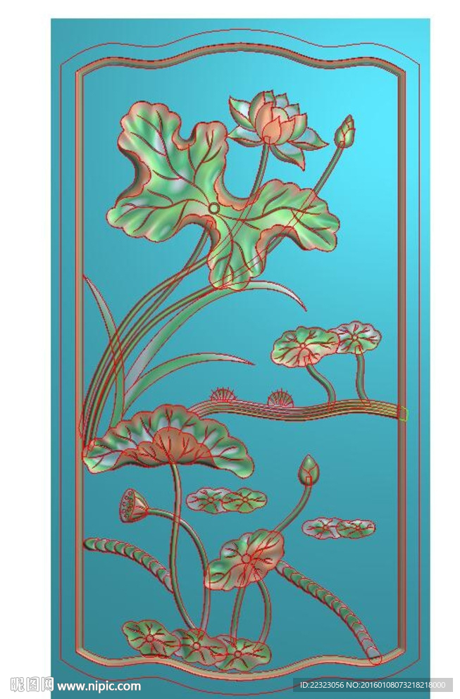 客卧门板荷花大门精雕图灰度浮雕