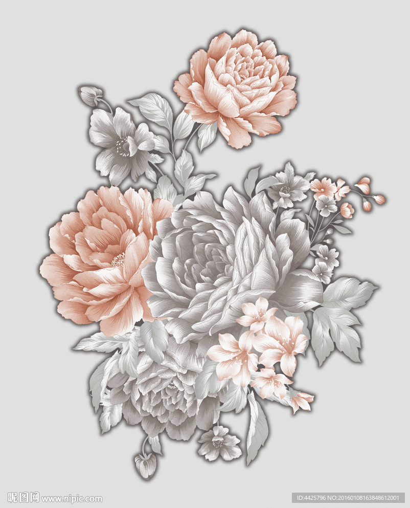 高清手绘写实印花