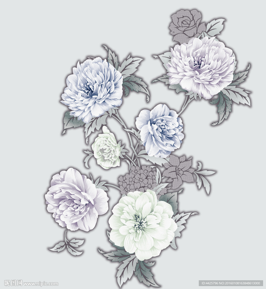 高清手绘写实印花