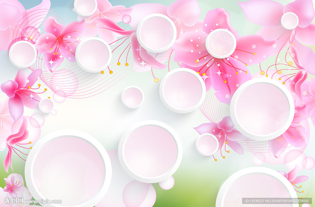 3D圆圈壁画矢量花卉素材背图片