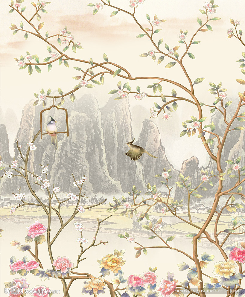 大型壁画高清花鸟装饰画