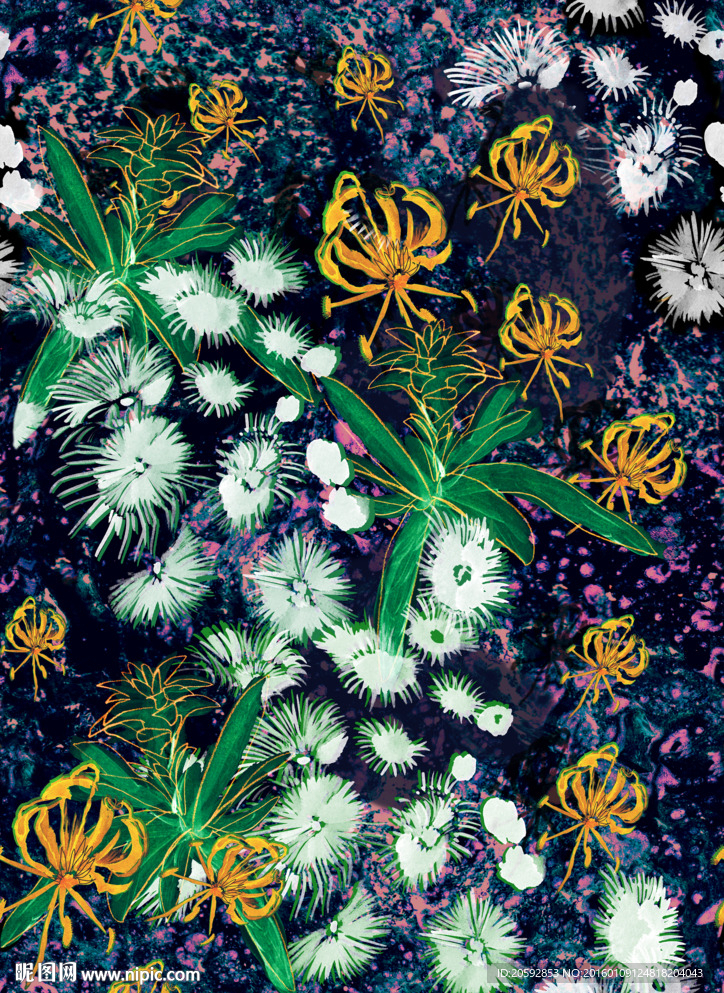 时尚抽象水底海洋植物手绘效果