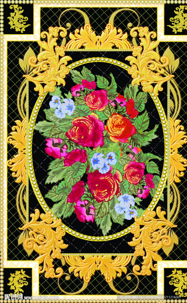 大牌巴洛克风格玫瑰花卷草定位