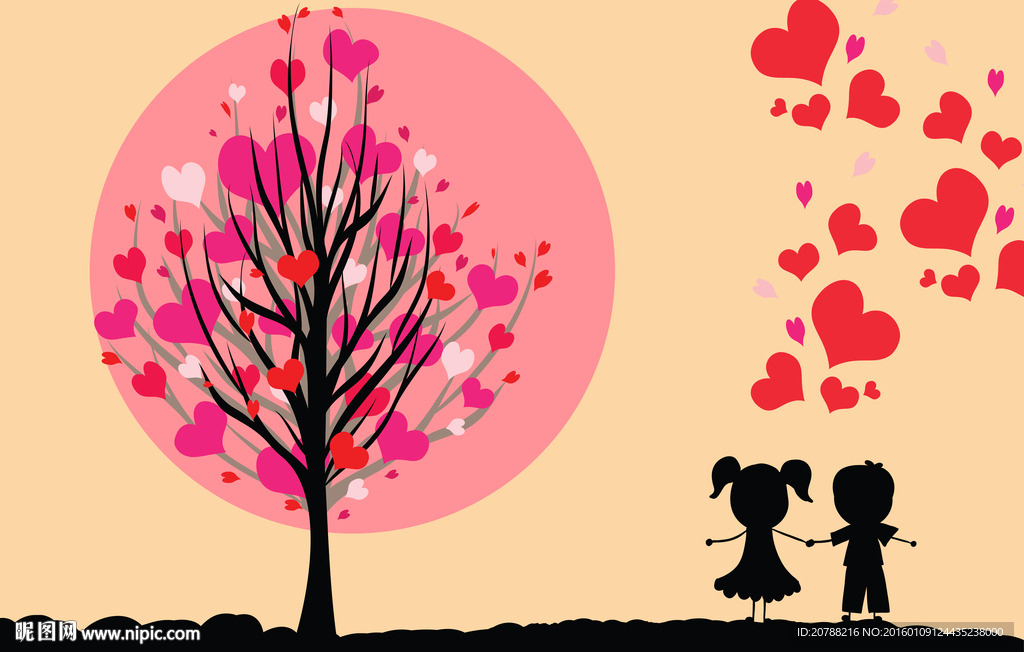 浪漫爱情树下的情侣背景墙