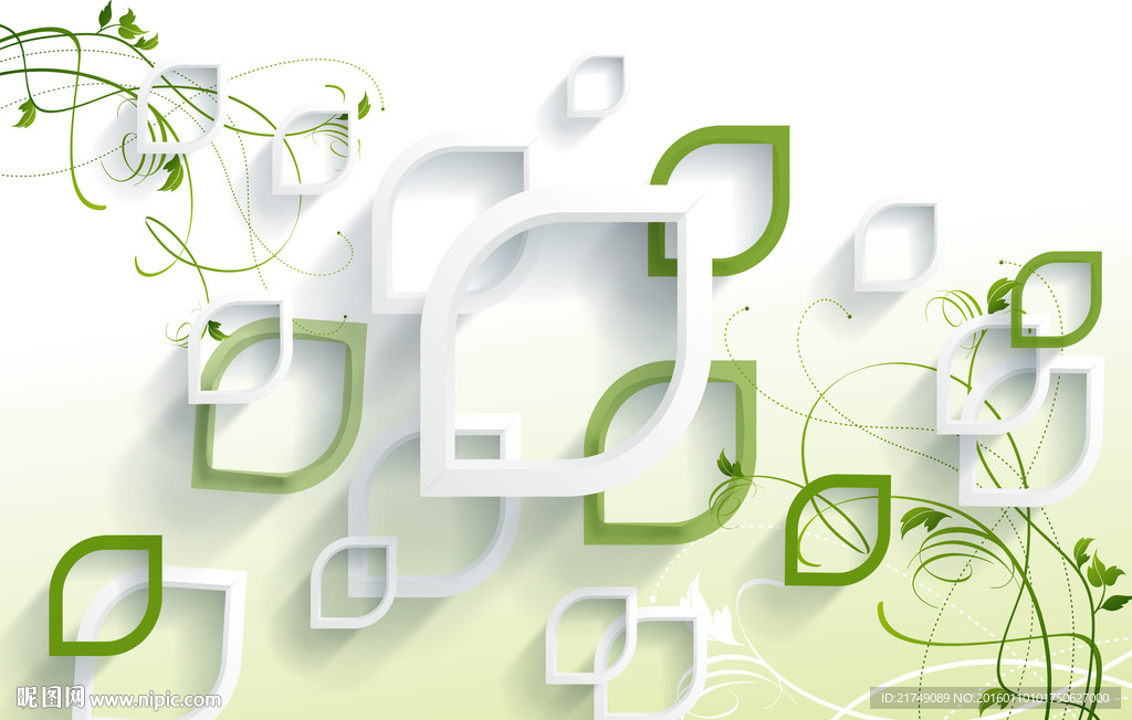 3D简约绿色背景墙壁画