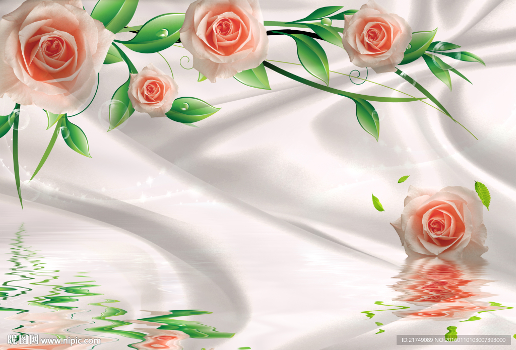 3D倒影玫瑰壁画