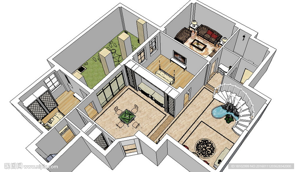 复式欧式室内草图大师SU模型