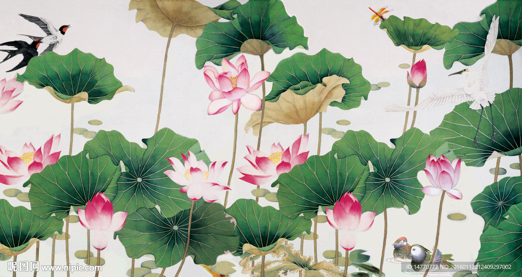 荷花壁画