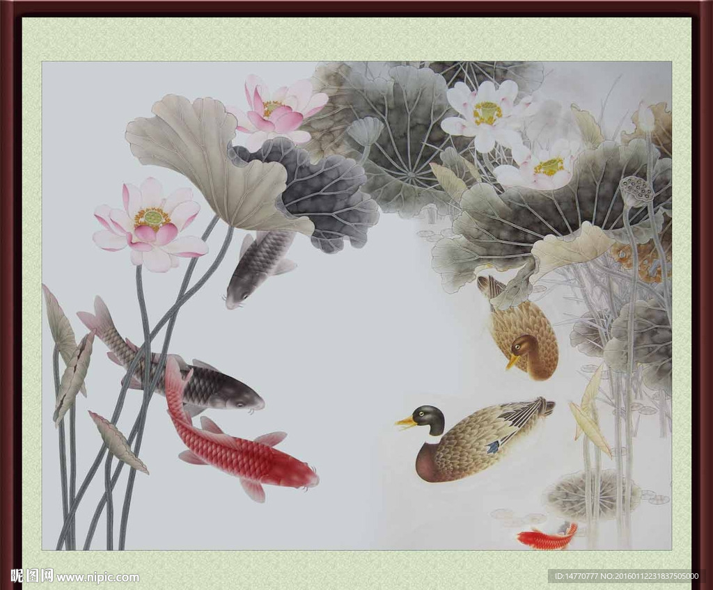 荷花壁画
