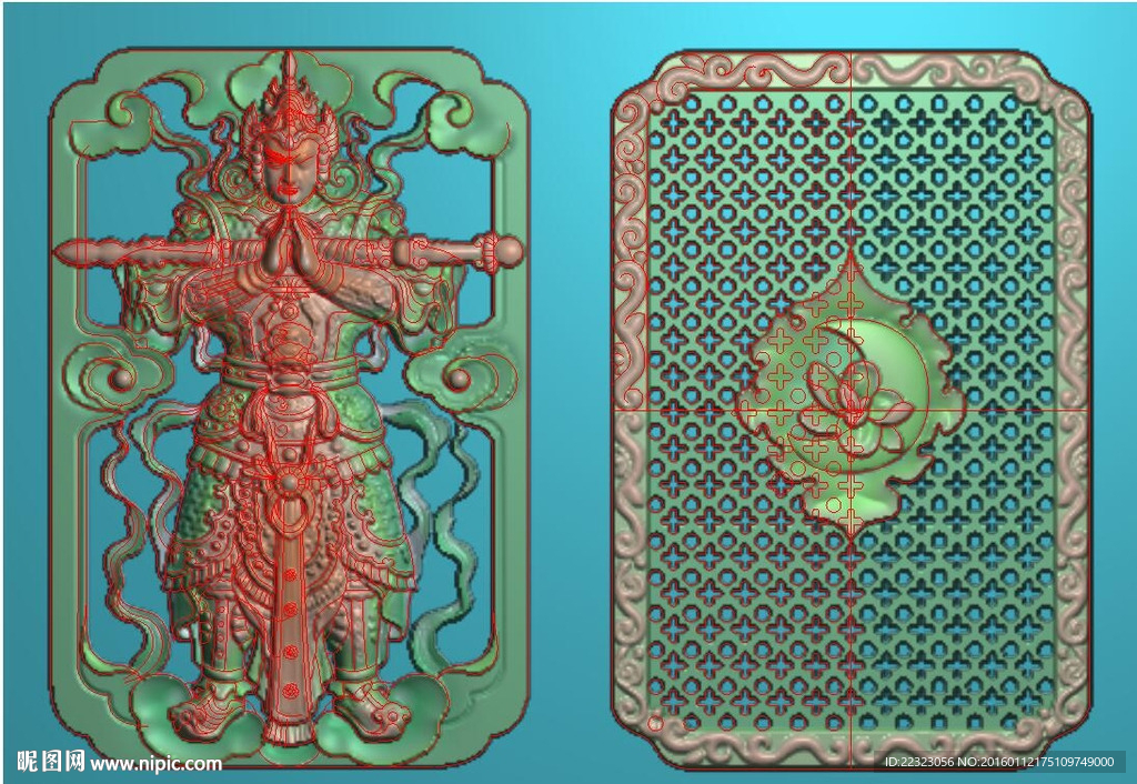 46牌观音关公度母韦陀精雕灰度