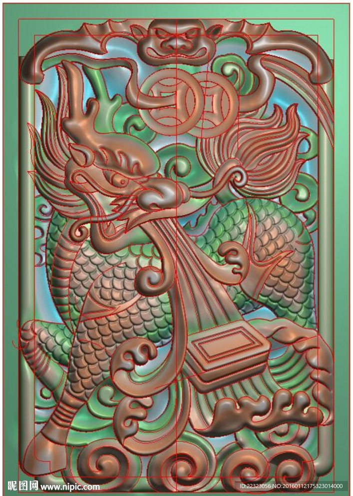 46牌麒麟铜钱精雕灰度