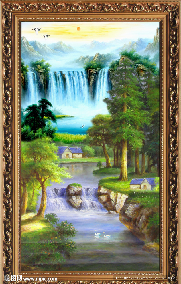 油画竖幅风景画