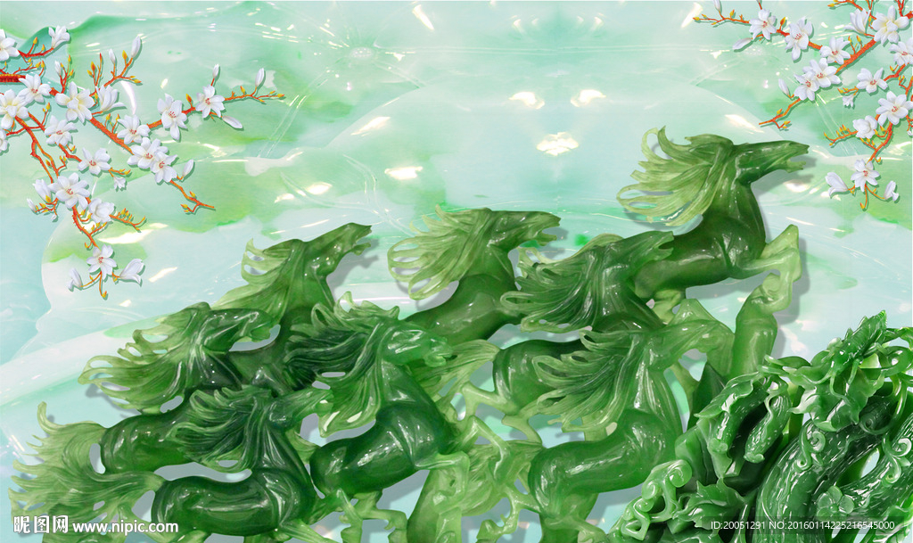 玉雕背景墙 八骏图