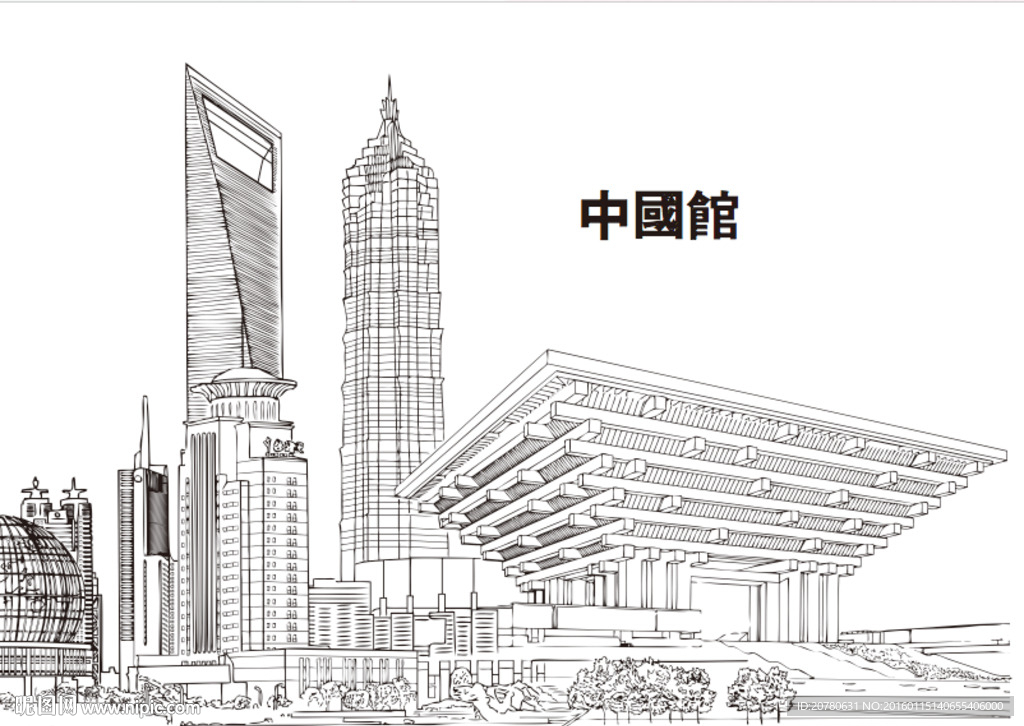 矢量线描中国馆