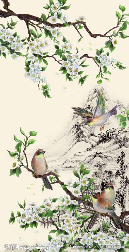 花鸟玄关背景墙