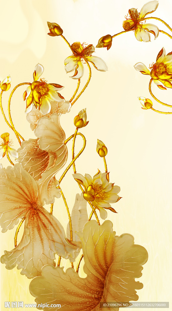 彩雕荷花 玄关背景墙