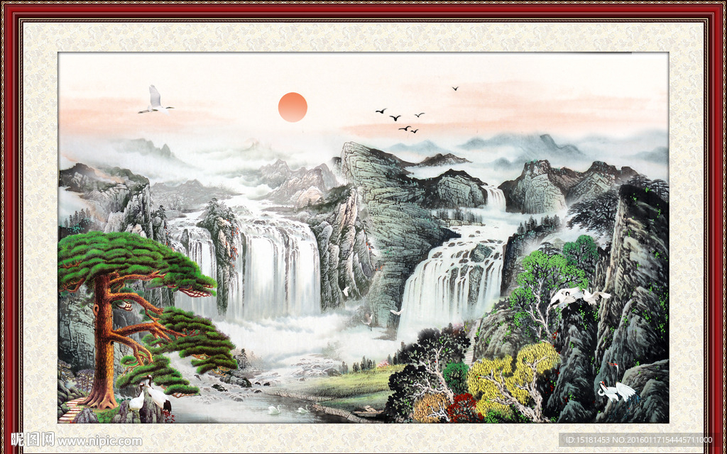 迎客松风景 山水国画