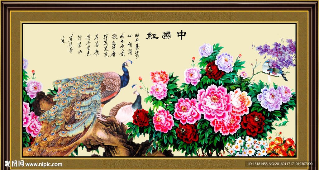 国画牡丹孔雀