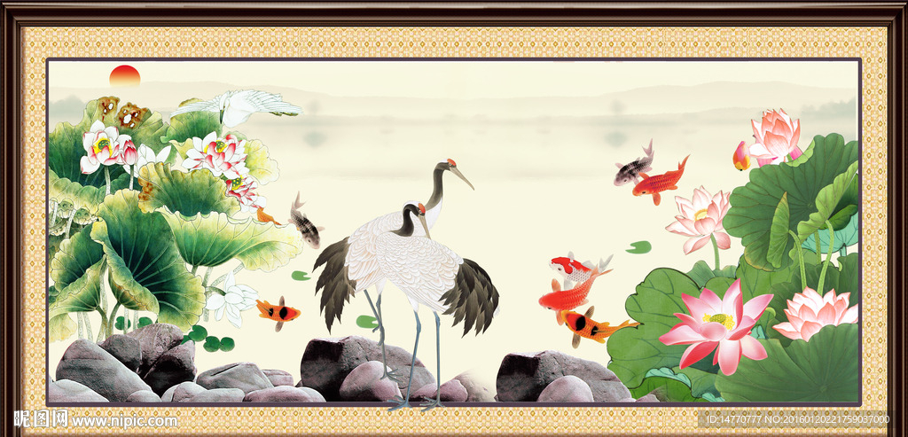 荷花装饰画 仙鹤