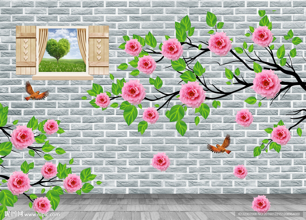 3D墙砖玫瑰花朵