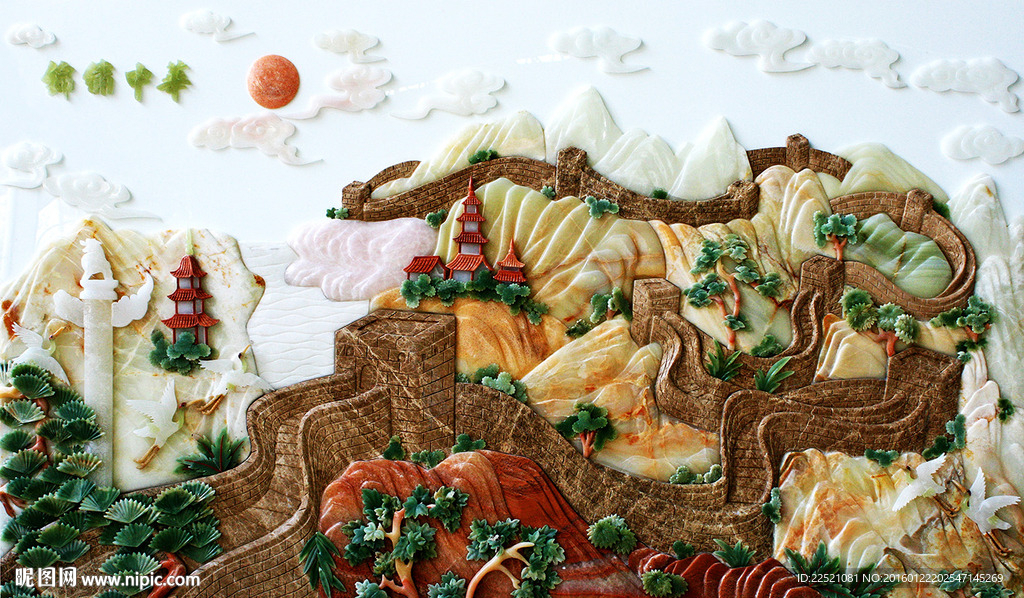 迎客松 玉雕壁画