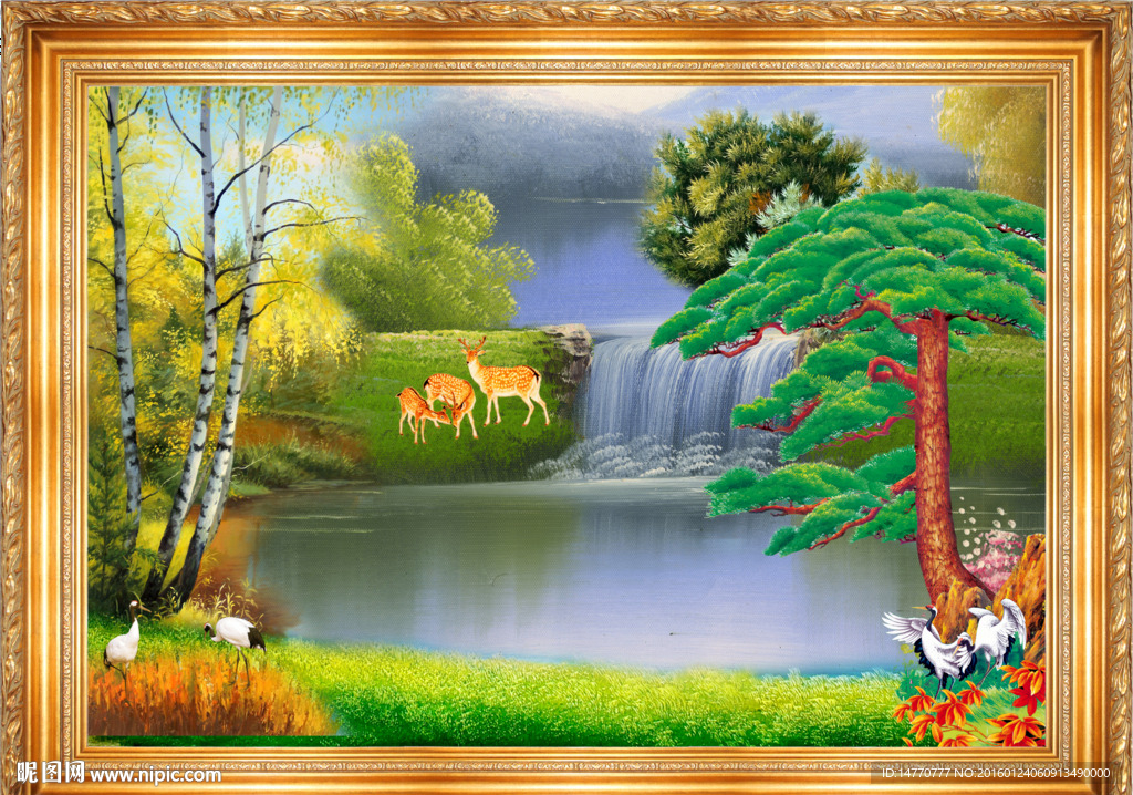 油画风景 迎客松