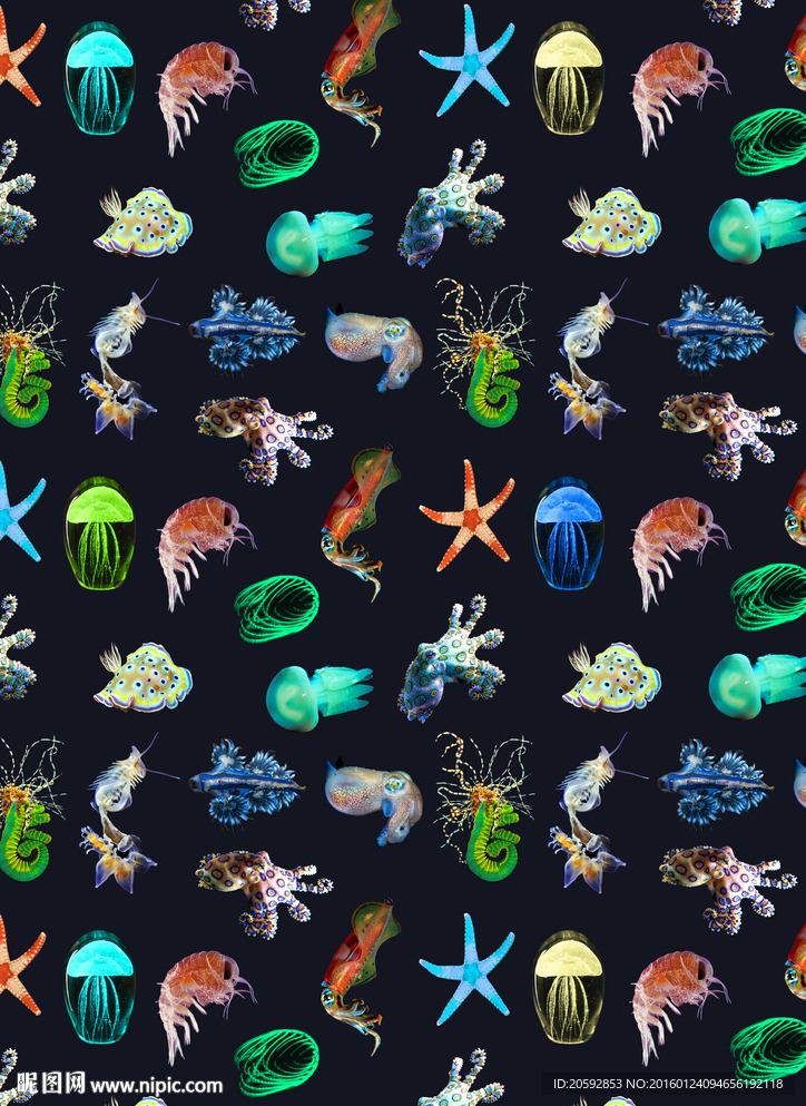 数码印花海洋生物水母海星图案