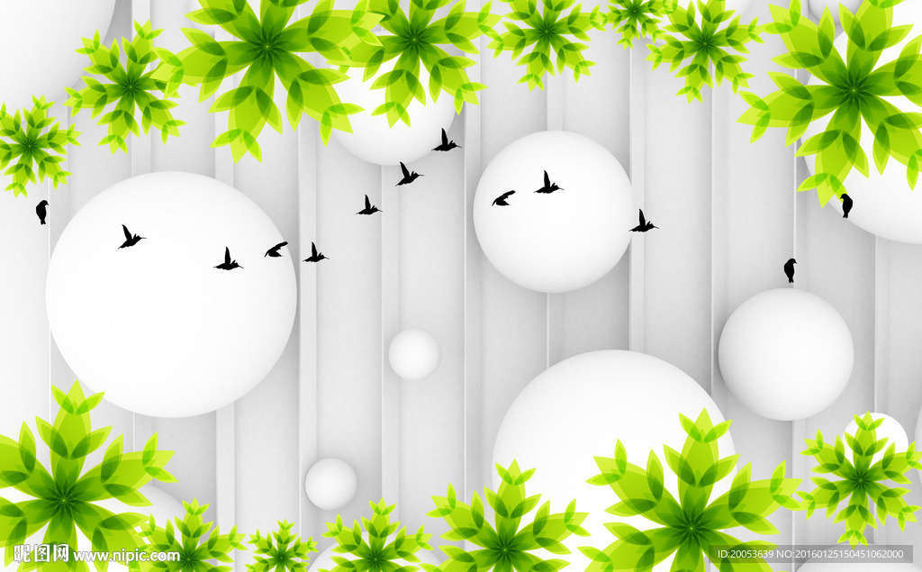 3d绿色清新花朵电视背景墙