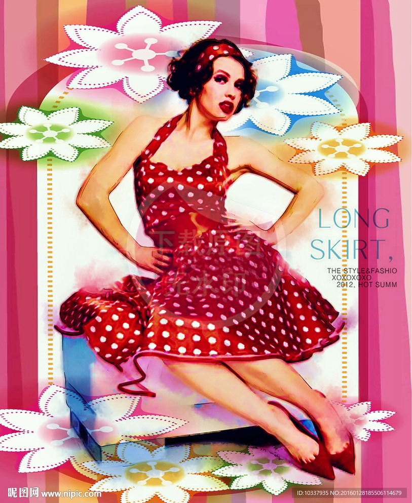 艳丽复古女郎插画分层图