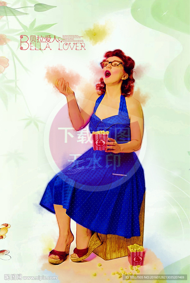 复古少女插画分层图