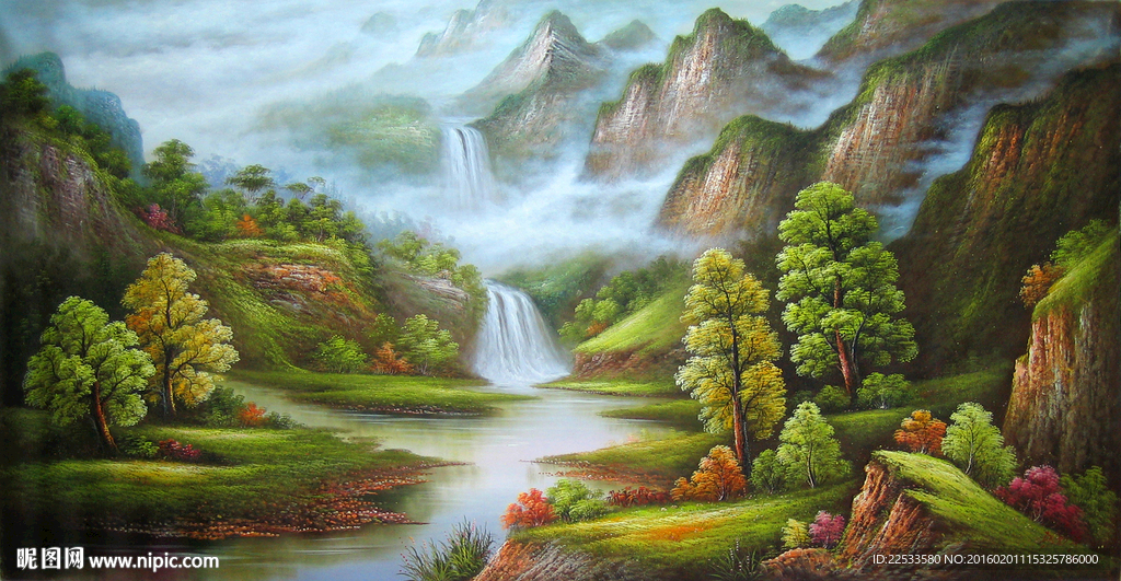 瀑布风景画