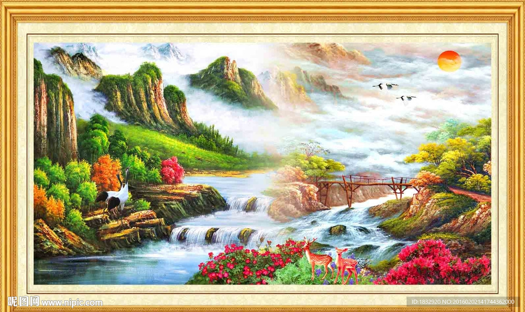 油画山水风景