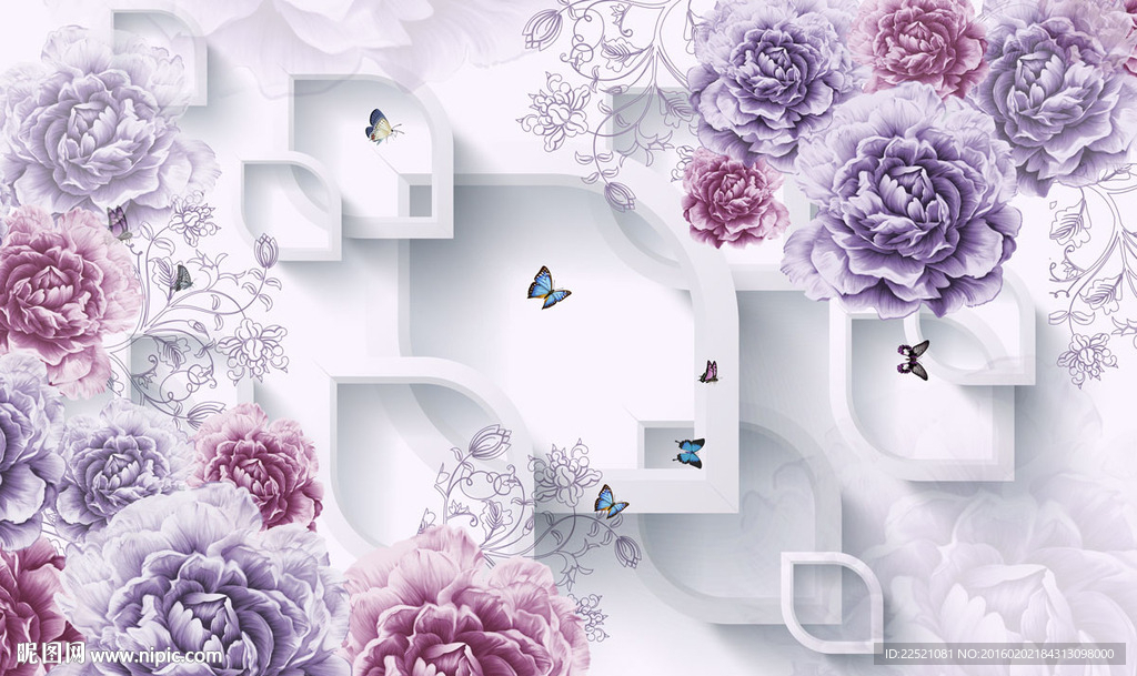 牡丹花电视背景墙