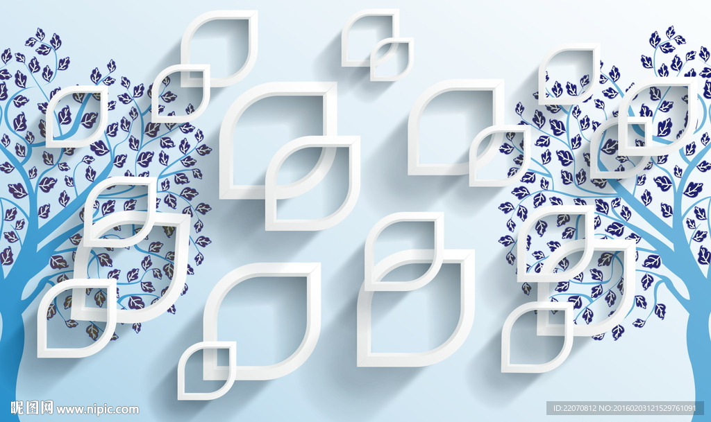 时尚蓝色清新树木背景墙