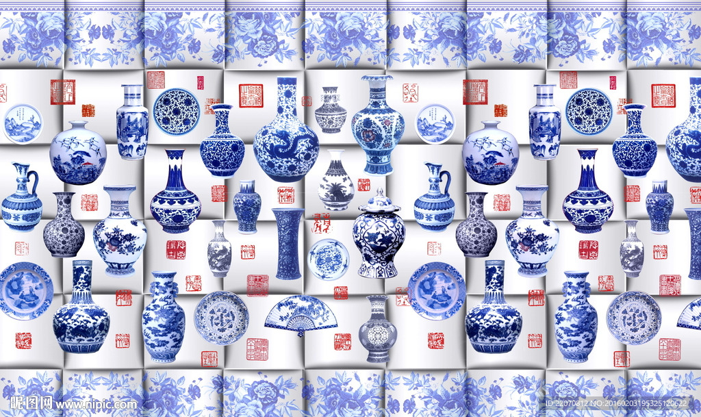 古典青花瓷器背景墙