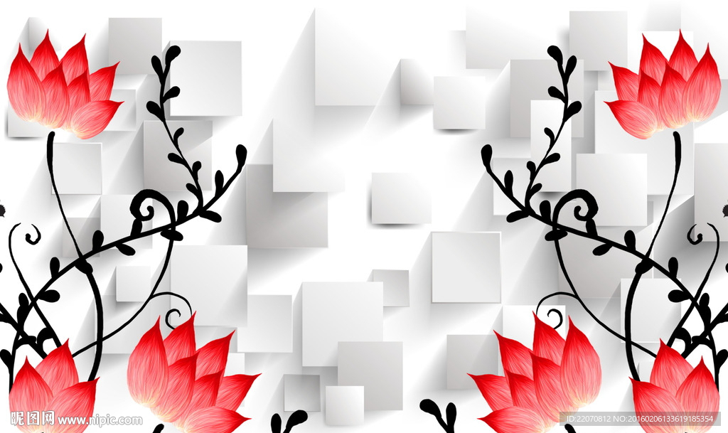 3d水墨荷花背景墙
