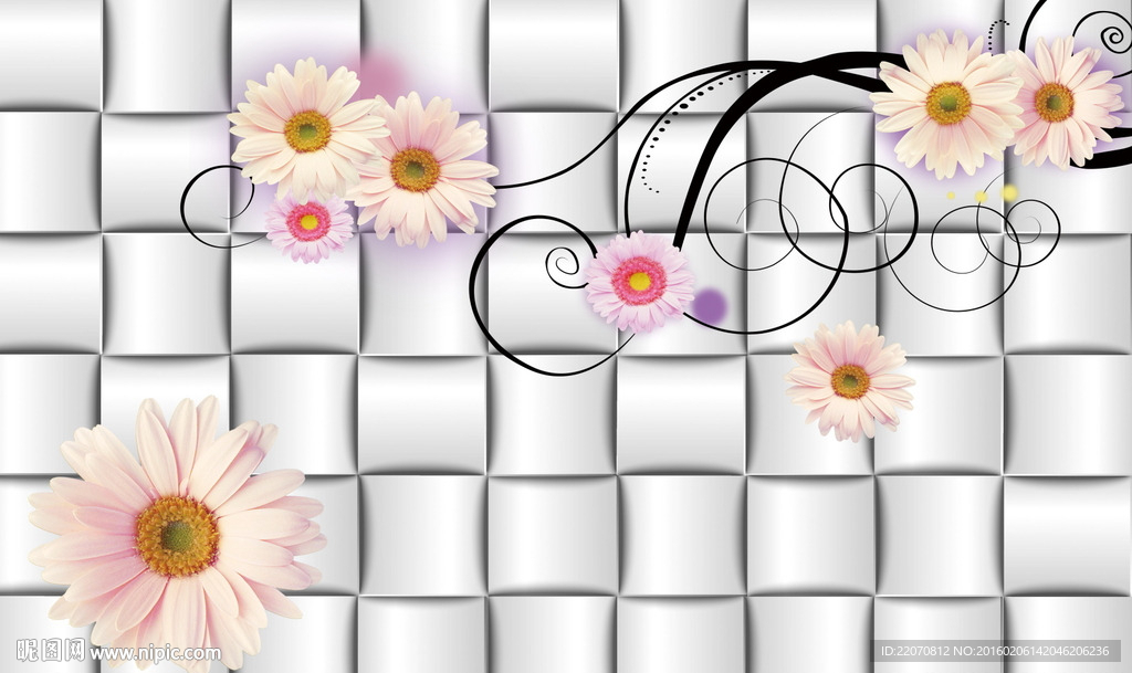 3d时尚菊花背景墙