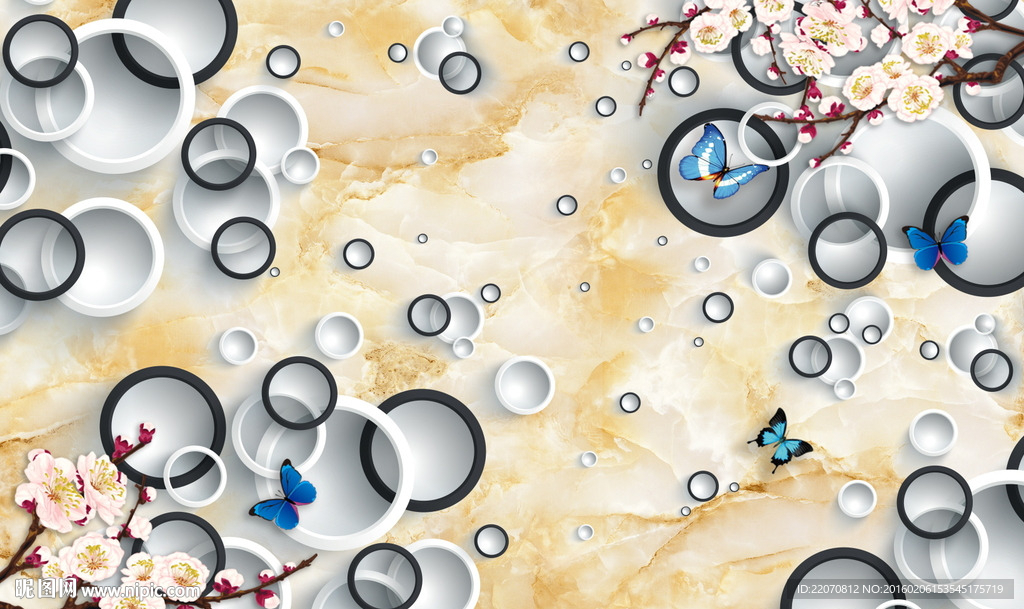 3d圆圈桃花背景墙