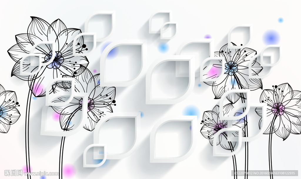 清新水墨花朵背景墙