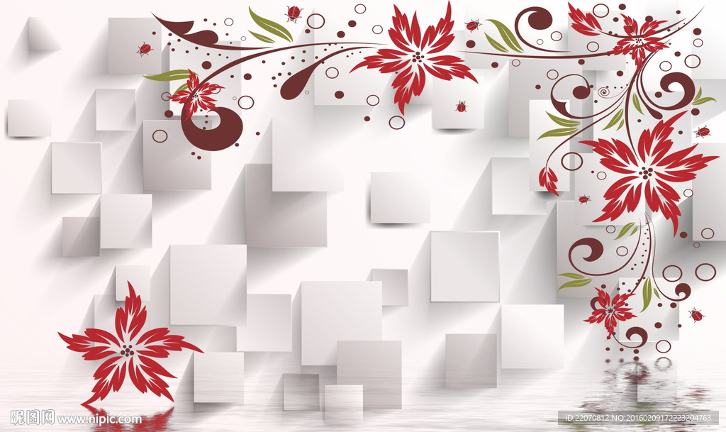 3d方块五角花背景墙