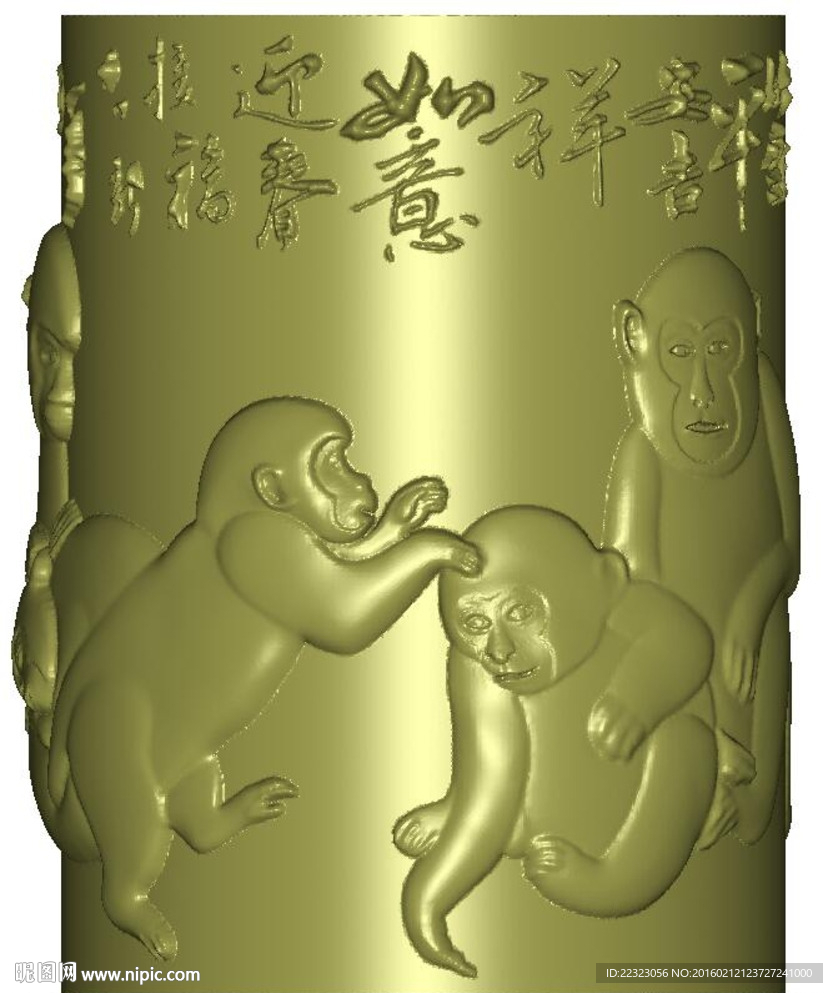 猴子笔筒四轴圆雕三维模型