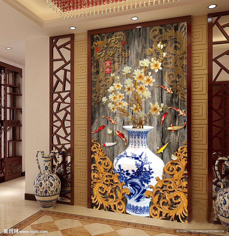 玉兰花花瓶立体玄关平面图