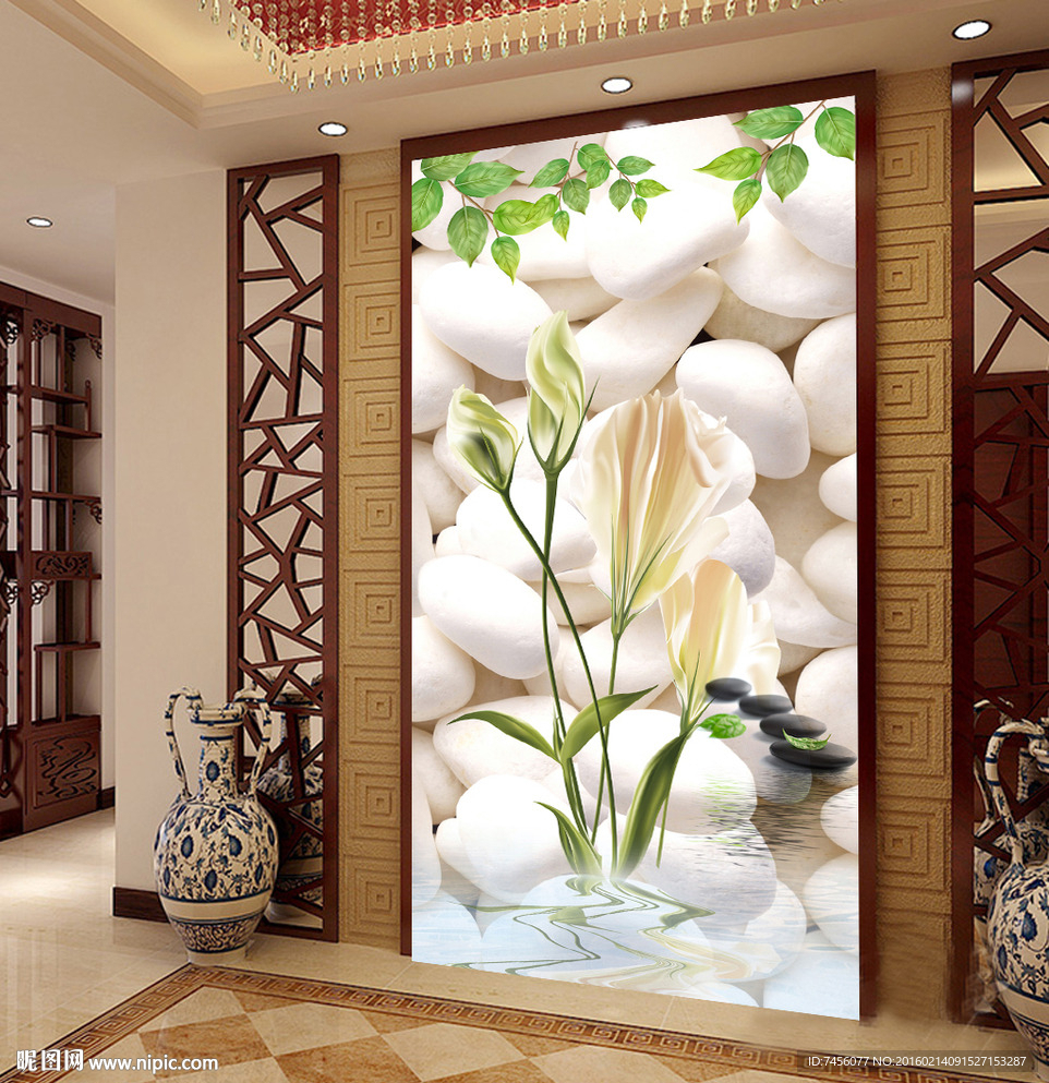 水中兰花玉石高档玄关装饰画