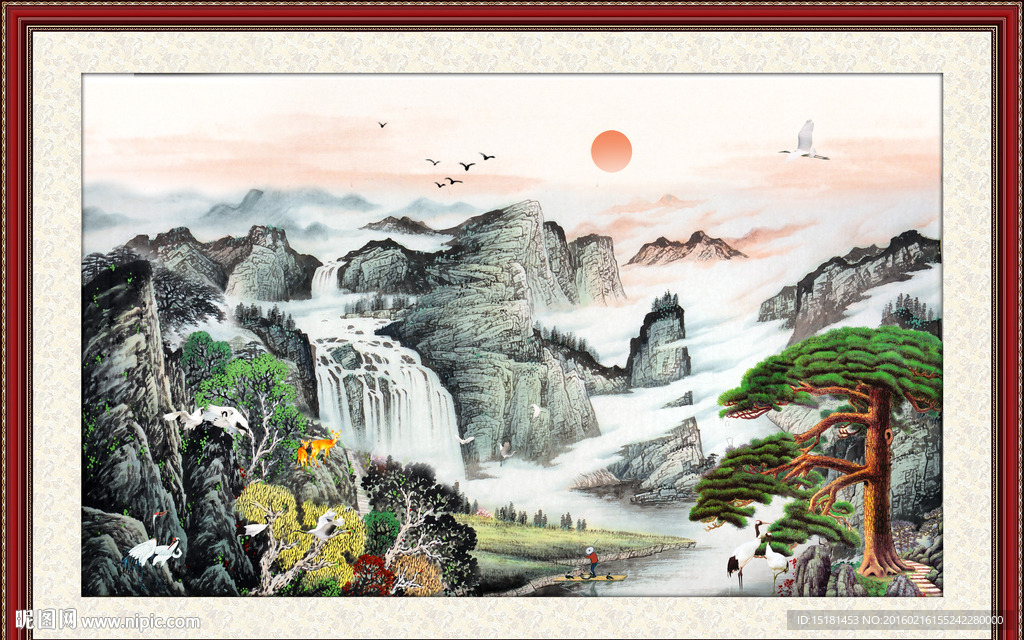 国画山水 迎客松