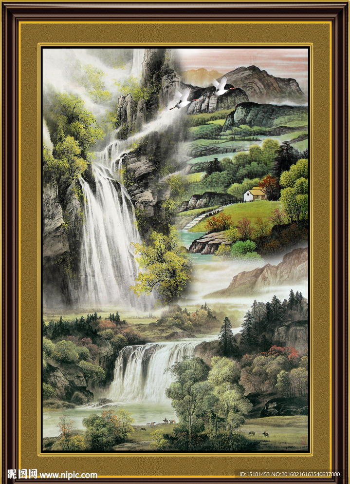 竖幅国画 瀑布