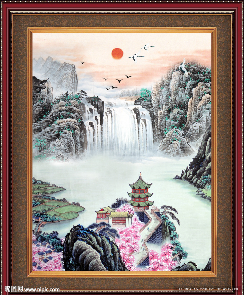 旭日东升 国画山水