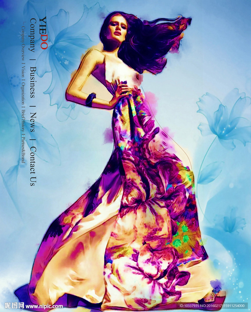 花裙少女插画分层图图片