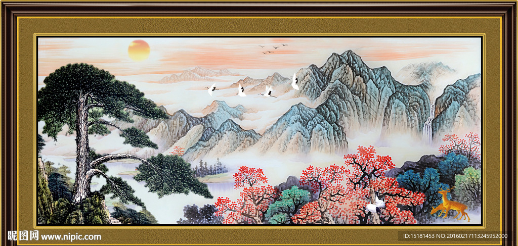 国画迎客松