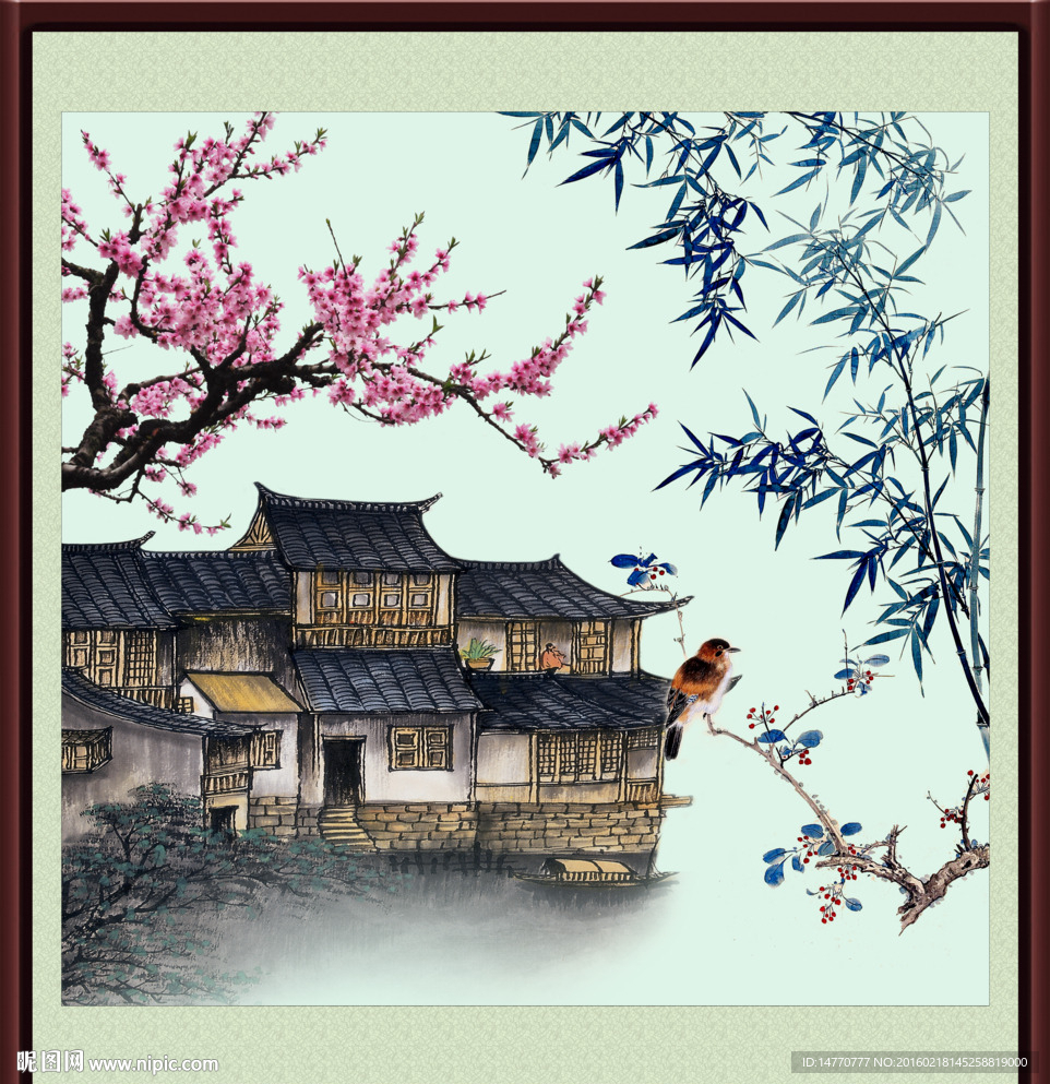 花鸟壁画 江南烟雨